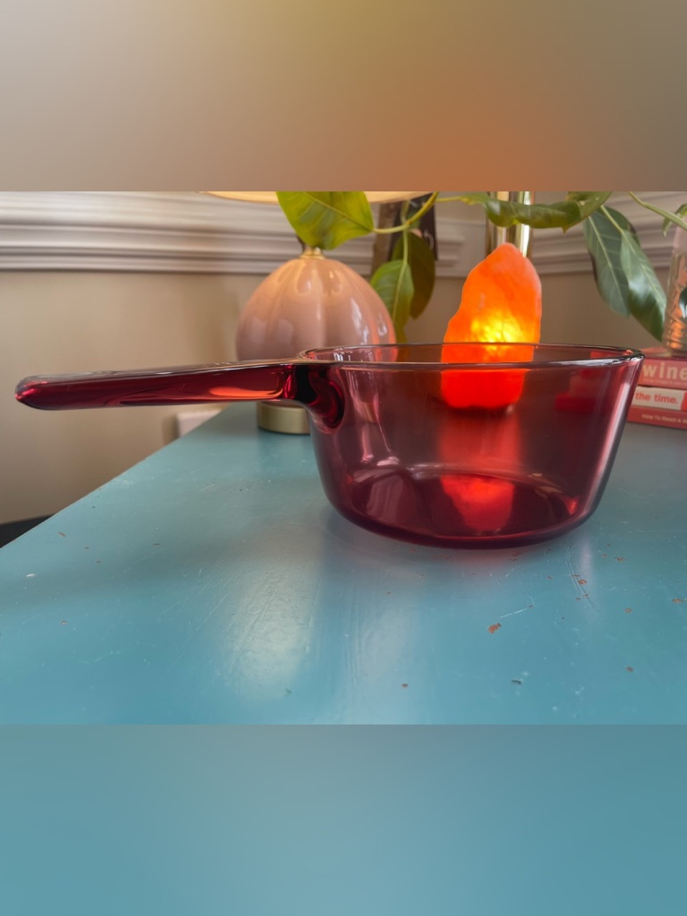 Vintage Corning Visions 1.5L Glass Saucepan Pot – Purple/Cranberry, No Lid